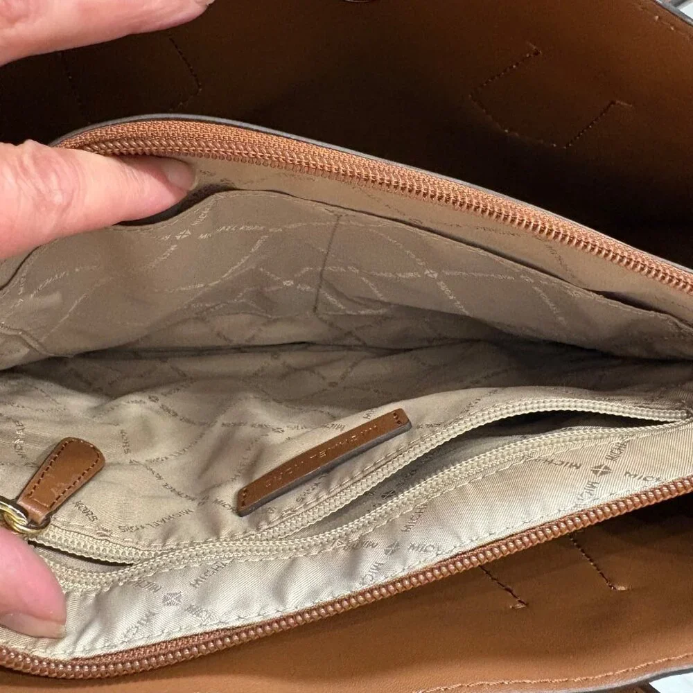 Michael Kors Logo Cream & Brown Canvas & Leather Tote Bag With Detachable Strap